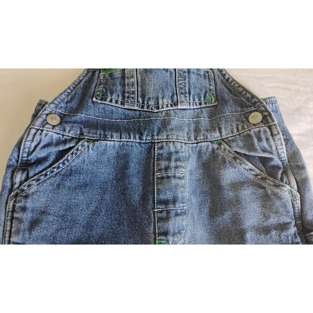 Vtg BABY GAP Denim Overalls Green Fleece Lined Zip Pocket Utility 18-24 Mo RARE